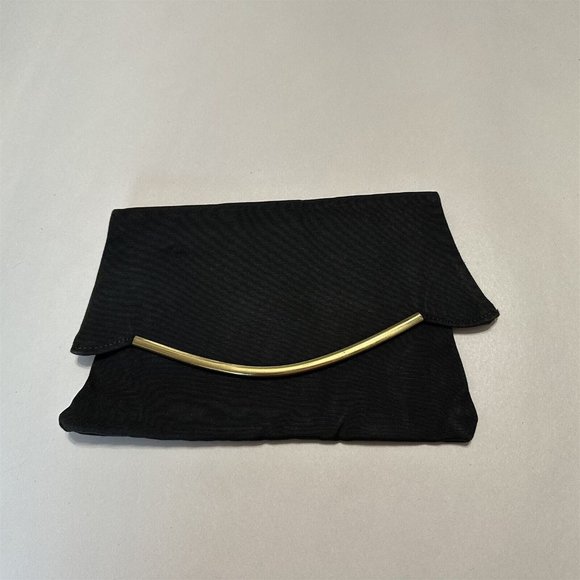 Vintage Clutch Fold Over Foldover Brite Mode Black Formal Evening Gold Trim - Picture 1 of 7